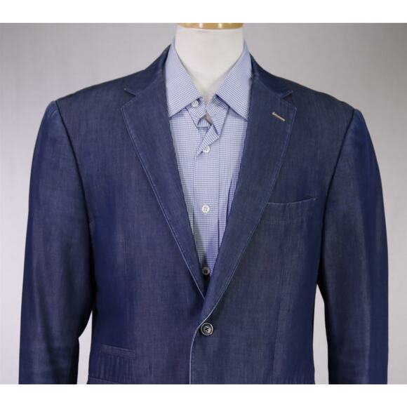 Enzo Belardi Light Blue Iridescent Chambray Blue Tencel Cotton Blazer Jacket 42R - Picture 3 of 9